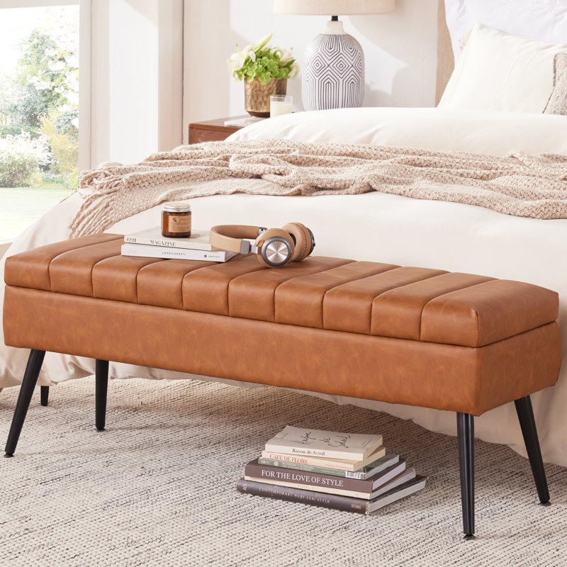 Banc de rangement en tissu, Brun cognac