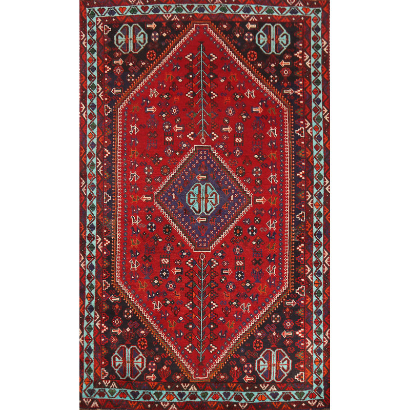Tapis traditionnel rouge à motif géométrique 5 x 9