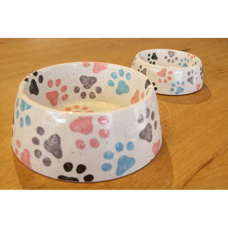 Tarhong Retro Paw Print  Bowl,Small,Blue,5.3",1Cup,Melamine,Set Of 2, 2.5 oz.