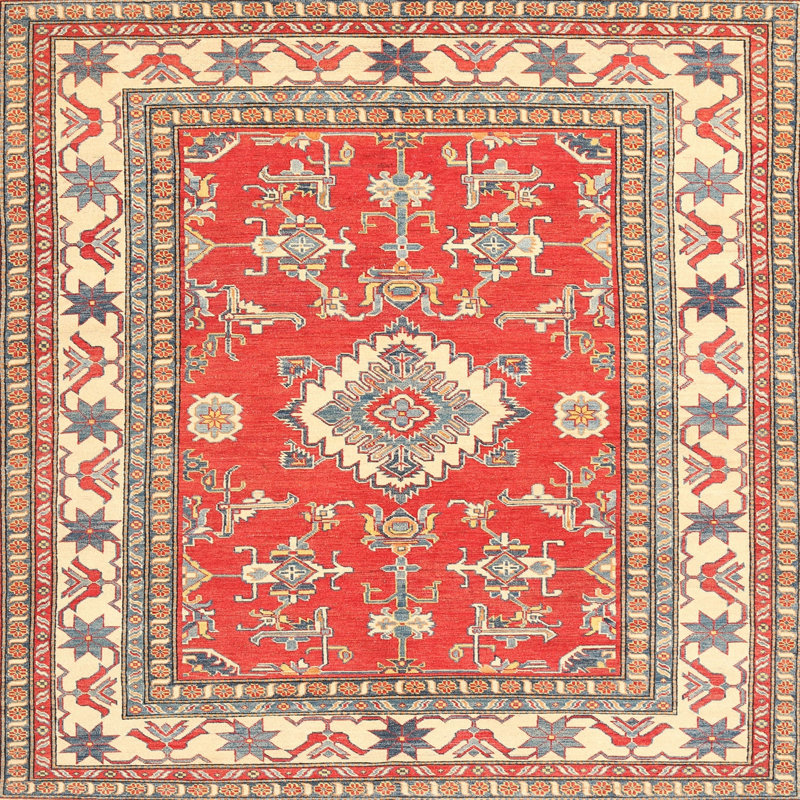Tapis traditionnel rouge / beige, Carré 5 pi