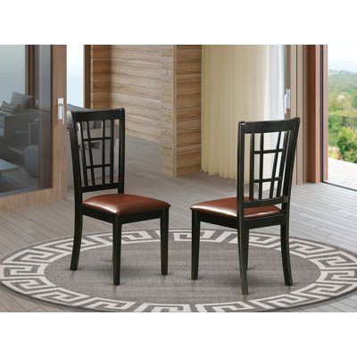 Stefanski Dining Room Chairs - Faux Leather Upholstered Wood Chairs, Set of 2, Black