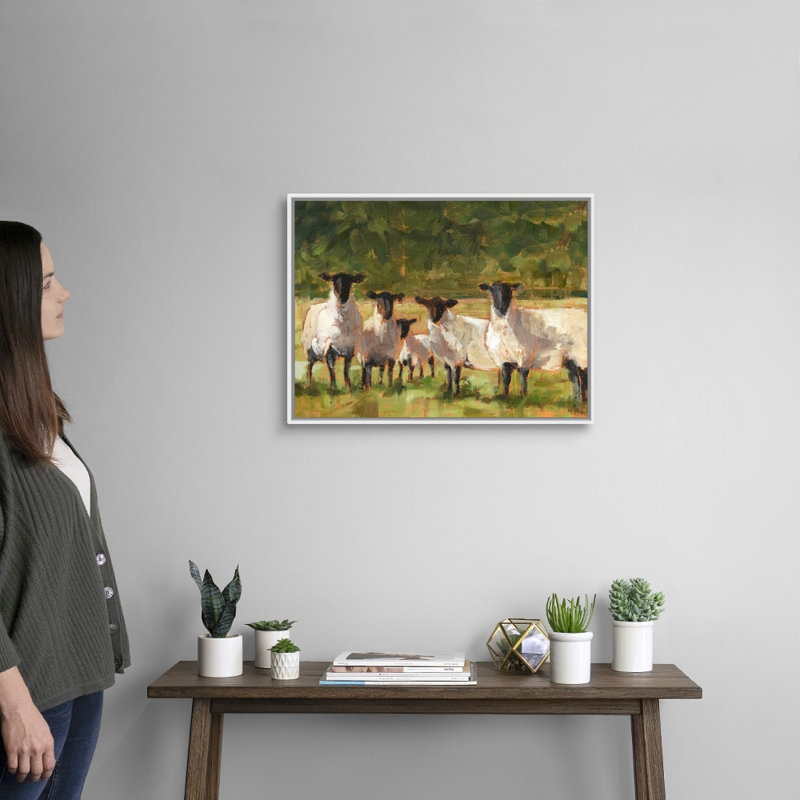 «Sheep Family II», art mural sur toile, H 20 po x l 26 po x P 2 po, Toile avec cadre blanc