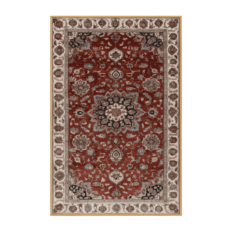 Machine Washable Persian Brown Area Rug, Rectangle 7' x 10'