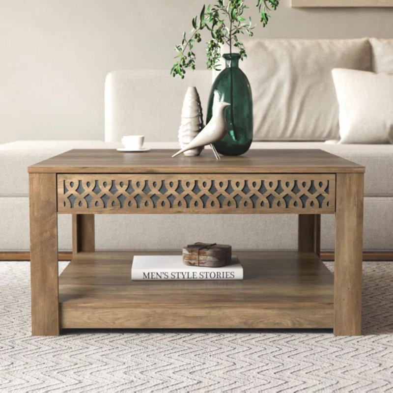 Table basse carrée avec rangement 31,5 po Brandarius, Chêne noueux