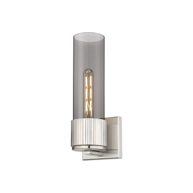 Applique murale 1 lumière 12 "Bolivar, H 15 po x l 5,1 po x P 4 po, Plaqué couleur fumée, Nickel poli