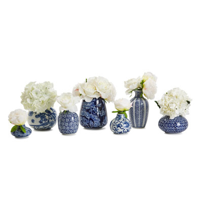 Ensemble de 7 vases bleus et blancs