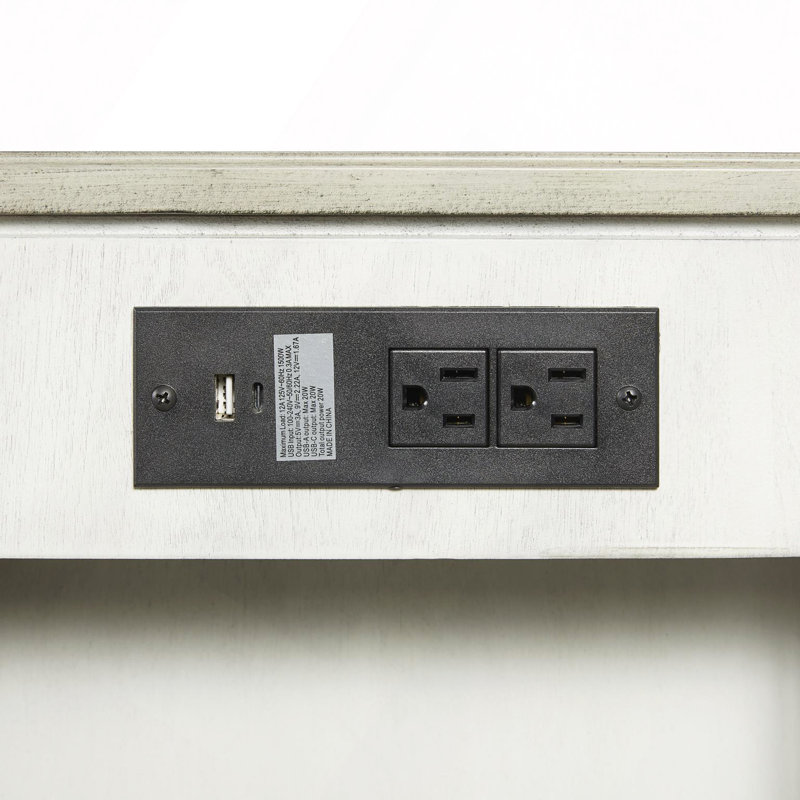 Table de chevet avec tiroir, compartiment de rangement, ports de chargement USB et prises électriques