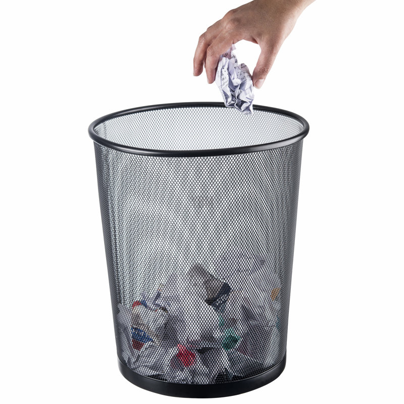 Black Steel Mesh Round Office Waste Basket