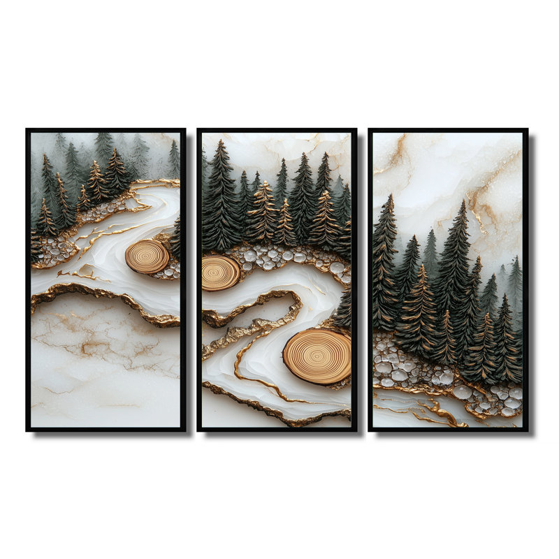 La forêt, veine de cristal d'hiver II - ensemble d'art mural forêt - ensemble de 3, H 32 po x l 48 po, Noir