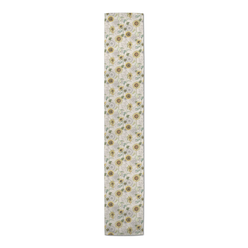Rectangular Floral Table Runner, 90" x 16", Cream