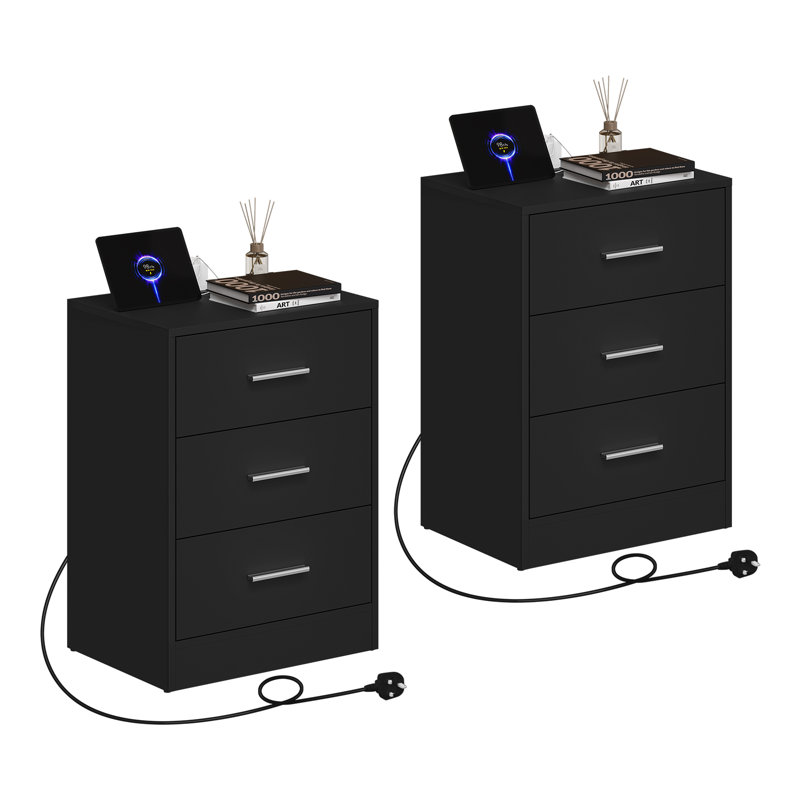 39cm W Bedside Table, Black