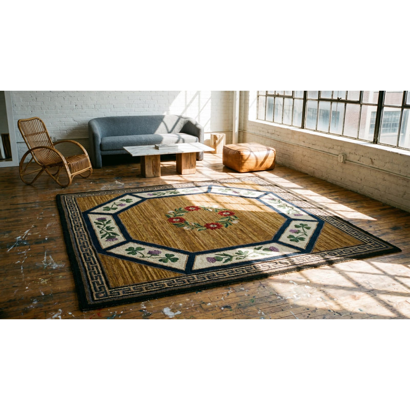 Small Scatter Size American Hooked Wool 1930s Antique Rug