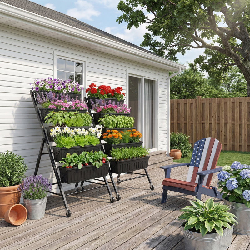 Jardinière verticale à 5 niveaux avec roulettes, jardin surélevé autoportant avec trou de drainage, jardinière surélevée pour herbes, légumes et fleurs, support pour plante peu encombrant