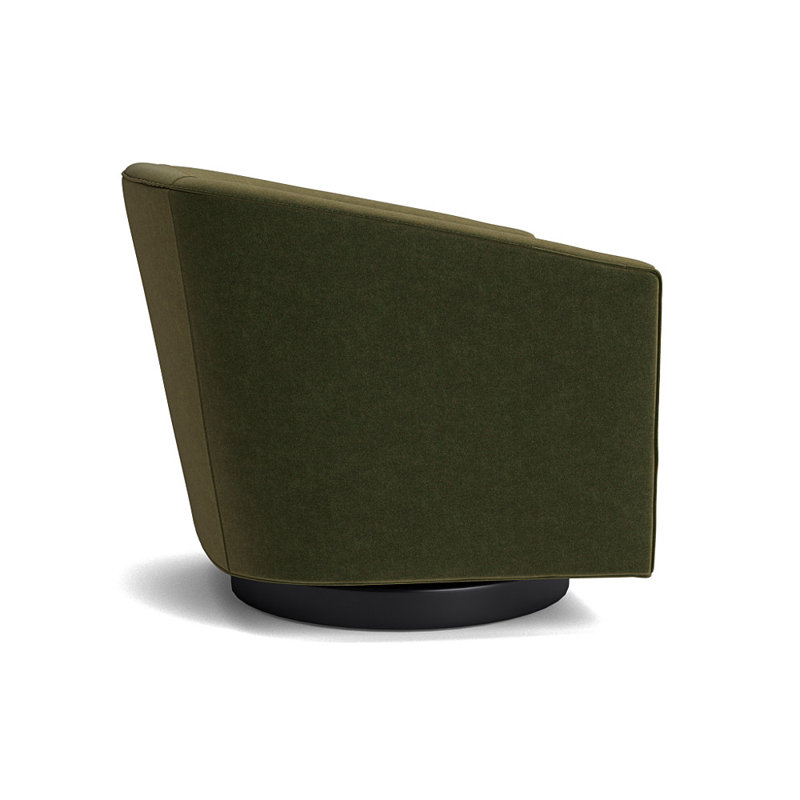 Cooper Upholstered Swivel Barrel Chair, Performance Velvet - Balsam, Black Metal