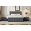 Lit plateforme tapissier avec lit gigogne simple et 3 tiroirs, tissu en lin-698648370