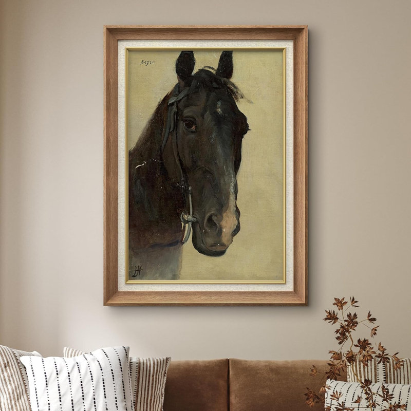 «Vintage Rustic Horse Animals», peinture sur toile encadrée, Naturel