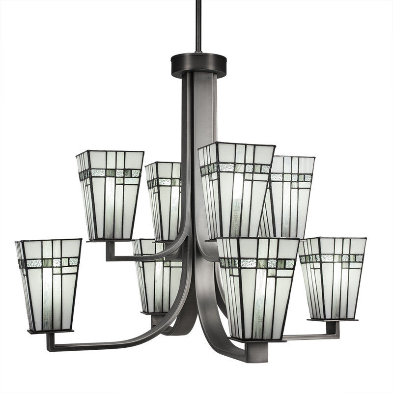 Lustre 8 lumières Apollo illustré avec verre carré 5 "New Deco, Graphite