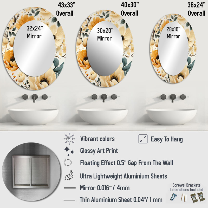 Soleia - Traditional Oval Wall Mirror, 36" H x 24" W