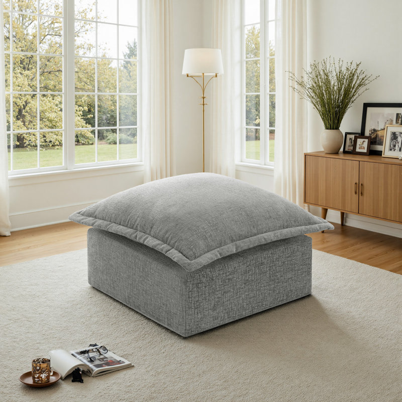 31.8cm Wide Square Solid Colour Ottoman, Grey 