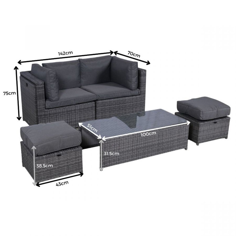 Outdoor Noam All Weather Wicker 6 - Person Seating Group with Cushions, Grey