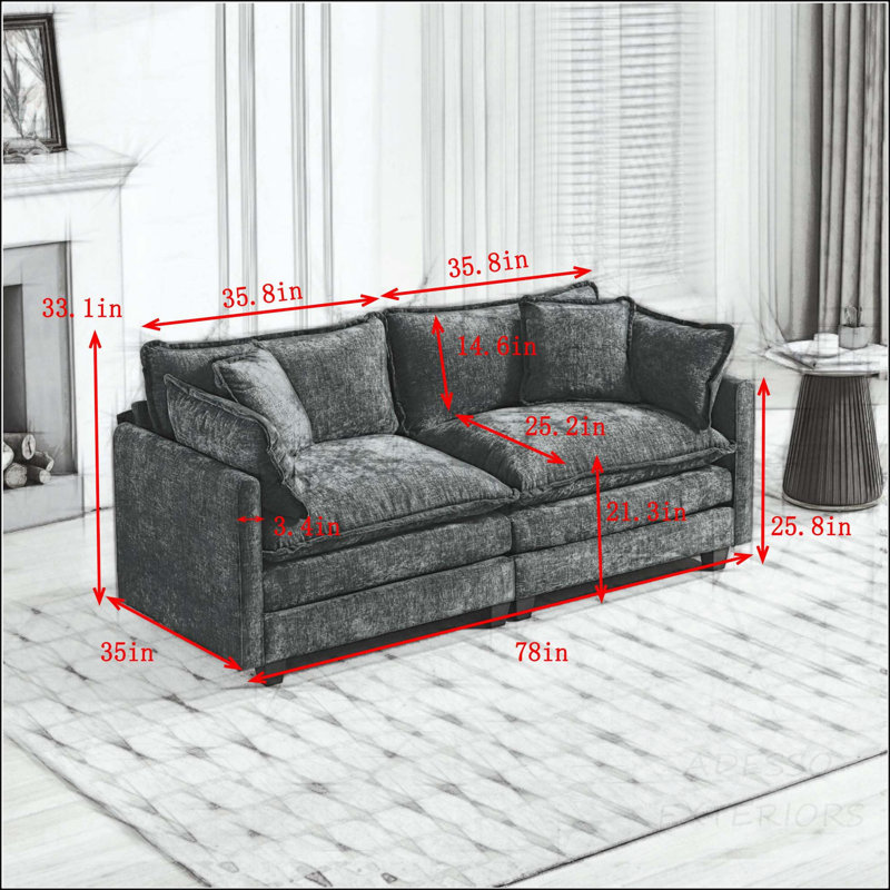 Canapé modulaire Cloud avec coussin double couche, Chenille vert