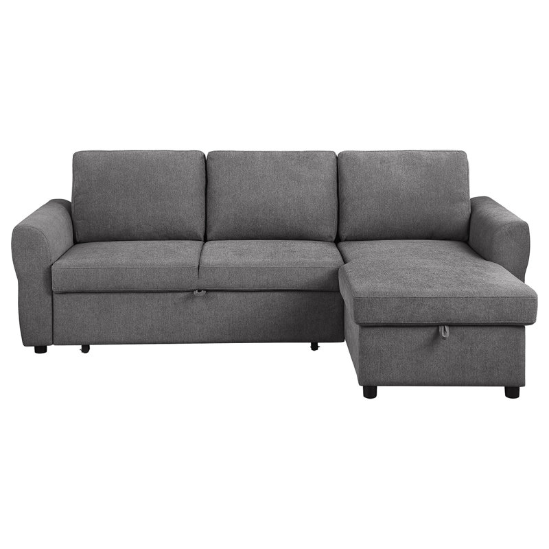 Kenna Sleeper Sofa Sectional With Storage, Gray Fabric