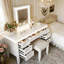 Meuble-lavabo 48 po avec miroir et lumières, coiffeuse avec 7 tiroirs et tabouret rembourré-217663169