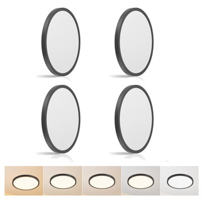 4-pack 16 Inch White Low Profile Led Flush Mount Fixtures- 32w 5cct Selectable(2700k-6500k) Modern Thin Flat Round Fixtures