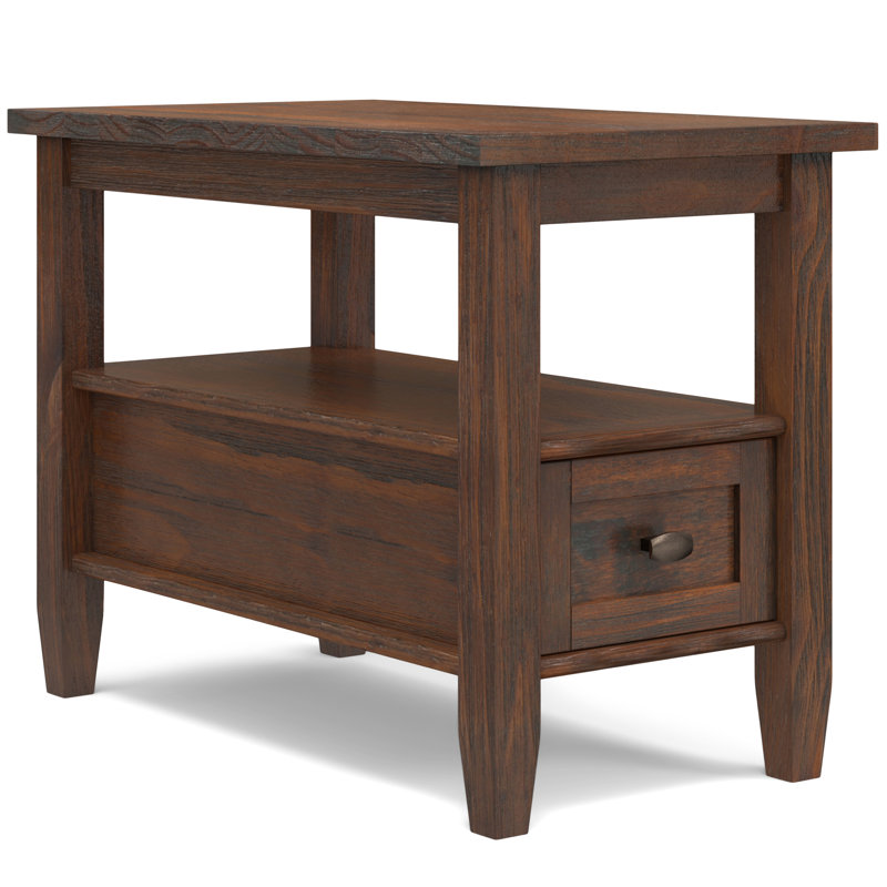 Distressed Charcoal Brown Solid Wood Narrow Side Table with Storage