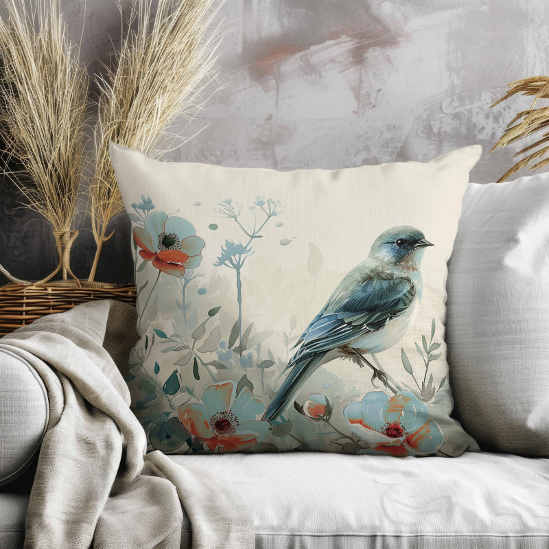 Oreiller en suède Tranquil Thicket, Vert / Beige, Carré 20 po