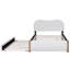 Lit plateforme double rembourré pleine grandeur avec pieds en bois et lit gigogne simple (blanc)-132448949-132448951