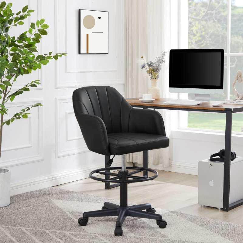 Chaise de bureau ergonomique noire en similicuir, chaise de bureau pivotante réglable, chaise de travail d'ordinateur confortable avec support lombaire pour le bureau à domicile ou le bureau