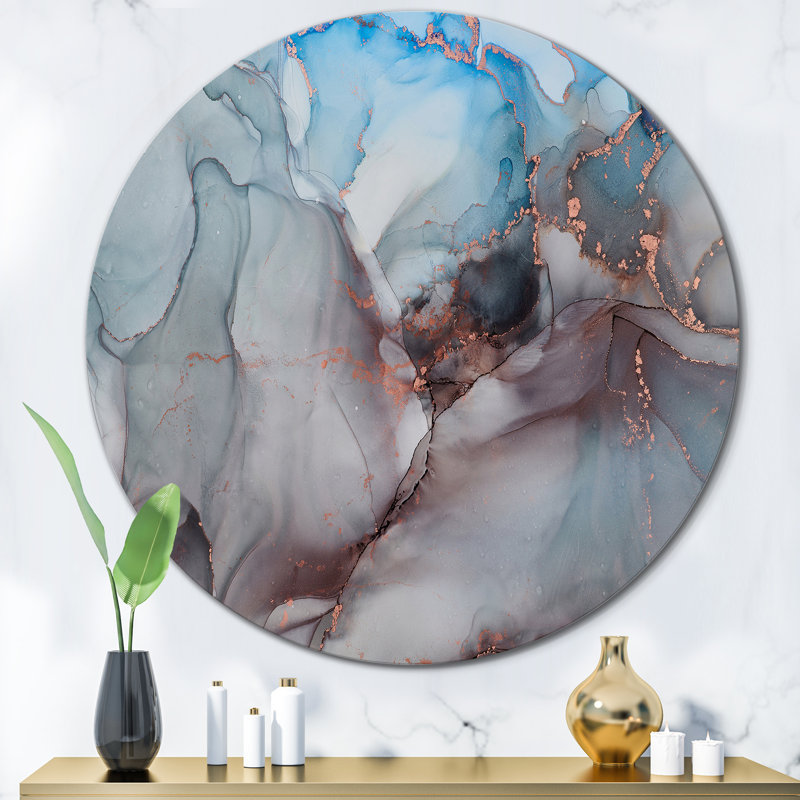 Art liquide gris et bleu - cercle moderne en métal, H 36 po x l 36 po x P 1 po