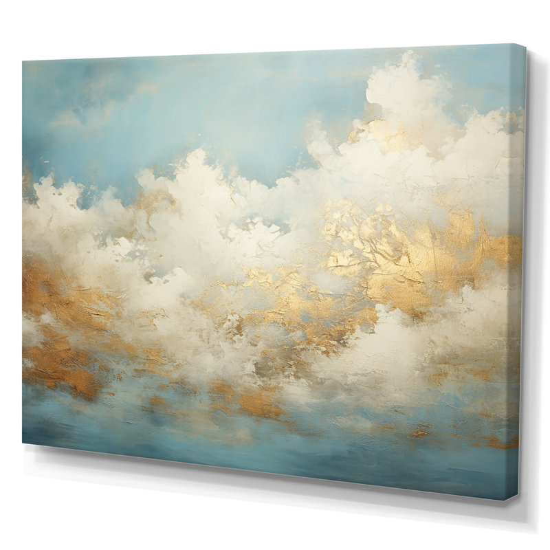 Beige doré minimalisme nuages - art mural nuages, H 12 po x l 20 po x P 1 po, Toile tendue