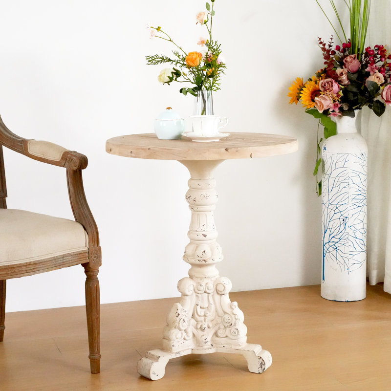 Table d'appoint vintage en bois massif, plateau et pied en bois naturel et blanc, 59 cm de largeur, profondeur 59,7 cm, hauteur 70 cm, idéale pour le salon. Dimensions : profondeur, largeur, hauteur. Montage rapide.
