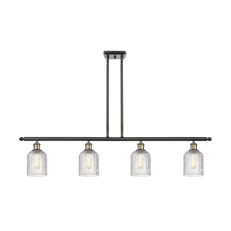 Luminaire suspendu pour îlot de cuisine 4 lumières Fiennes, Laiton antique noir, Bleu princesse