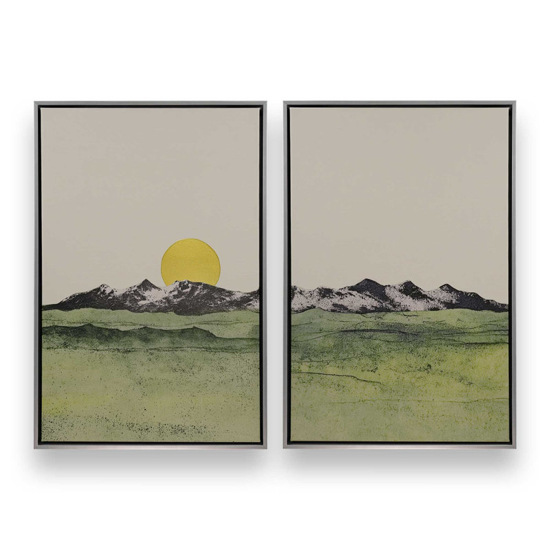 Ensemble de 2 impressions Whispering Valley Peaks, 36 po x 24 po, Cadre flottant en chrome poli
