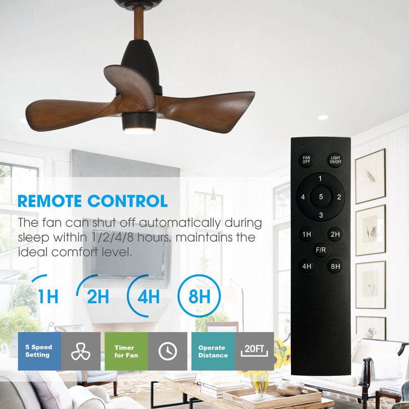Ventilateur de plafond à 3 pales 28 "Edgebrooke avec télécommande et ensemble d'éclairage inclus, Noir avec pales brunes