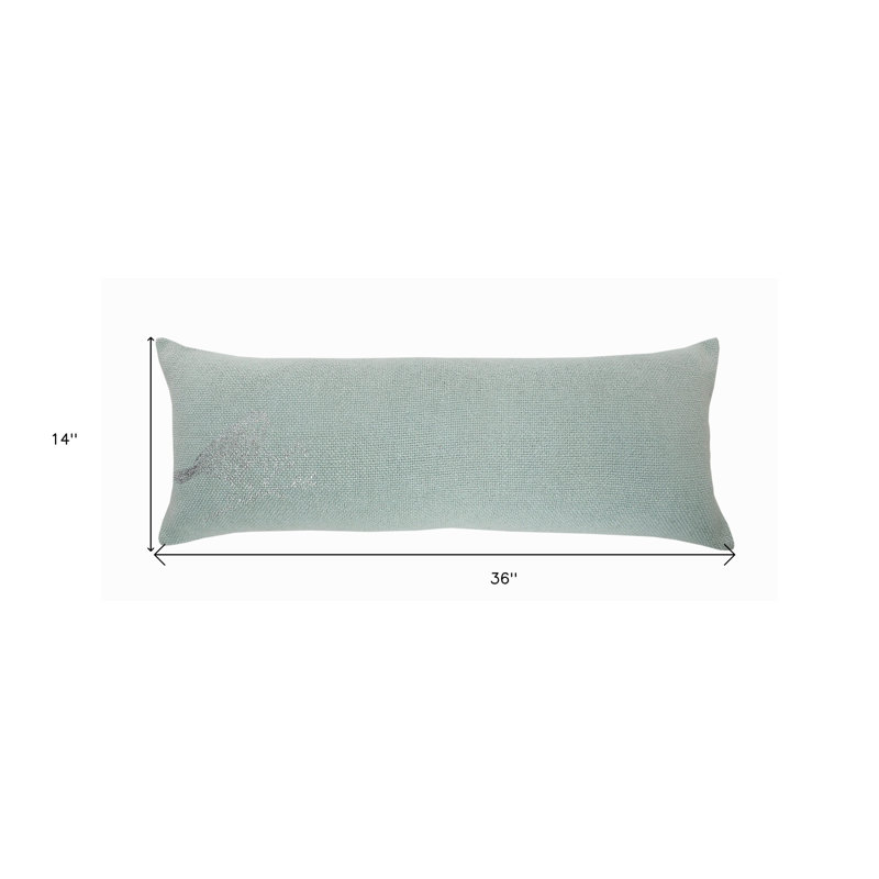 Oreiller à fermeture à glissière géométrique en polyester 14 po x 36 po menthe bleue et argent