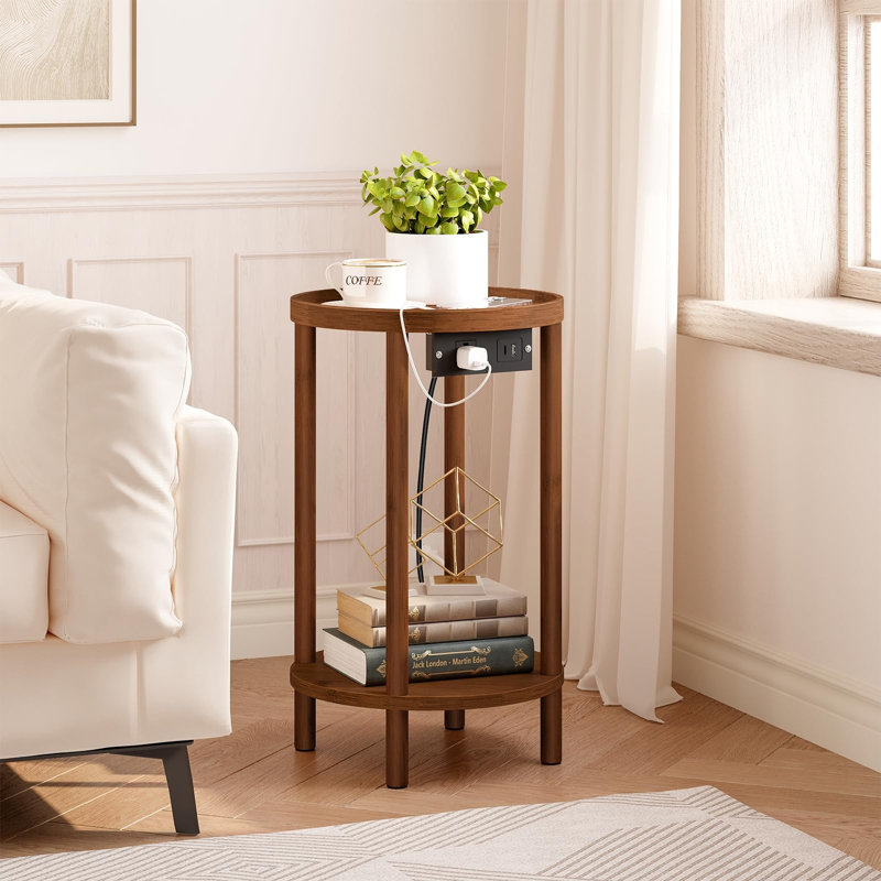 2-Tier Round Bamboo End Table, Mocha