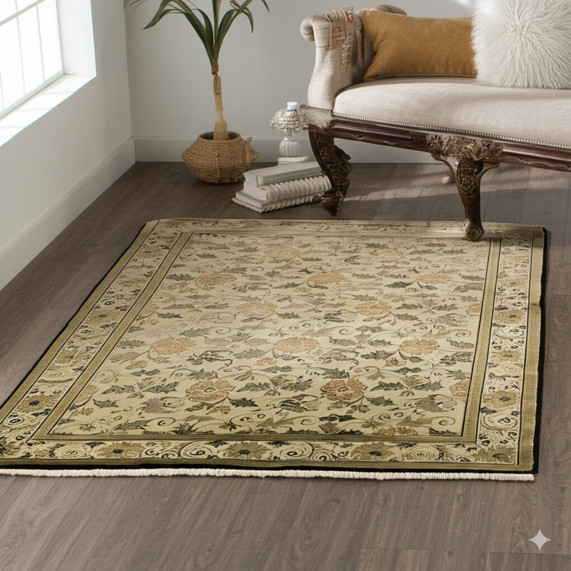 Tapis oriental ivoire en laine noué à la main Nicci
