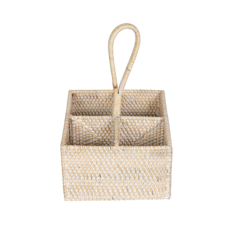 Wicker Square Flatware Caddy, White-Wash
