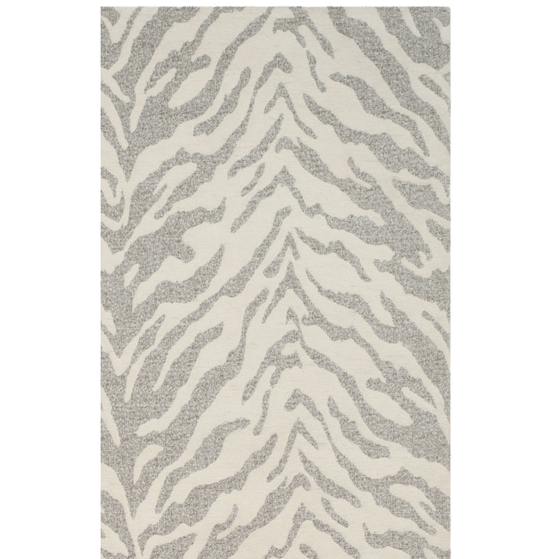Tapis gris / beige tissé à la main à imprimé animal Cabildo, Rectangle 2 pi 3 po x 4 pi