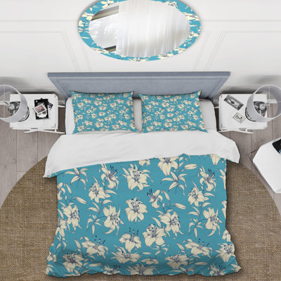 White Lily Flowers - Floral Duvet Cover Set - Microfiber Polyester