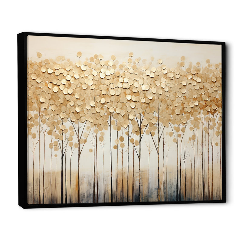 Minimalisme Golden Trees Harmony sur toile, H 24 po x l 32 po x P 1 po, Cadre flottant noir