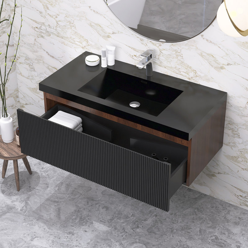 Meuble-lavabo moderne à rayures avec lavabo simple, 42"