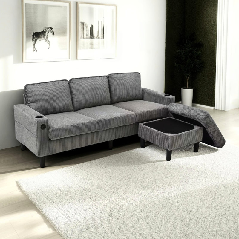 Canapé modulaire 3 places avec rangement et repose-pieds confortable American Design