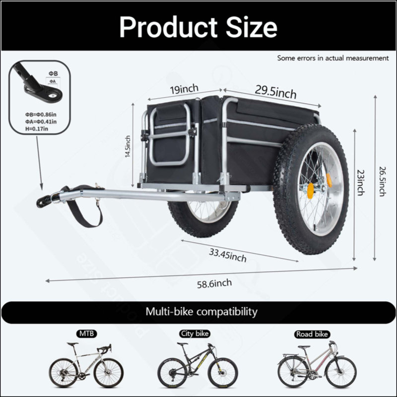 Remorque de chargement de vélo Fat Tyres améliorée, chariot de chariot à vélo robuste de capacité de charge de 150 lb, rangement compact pliable, système d'attache sécuritaire universel, pour le camping, l'épicerie et le transport