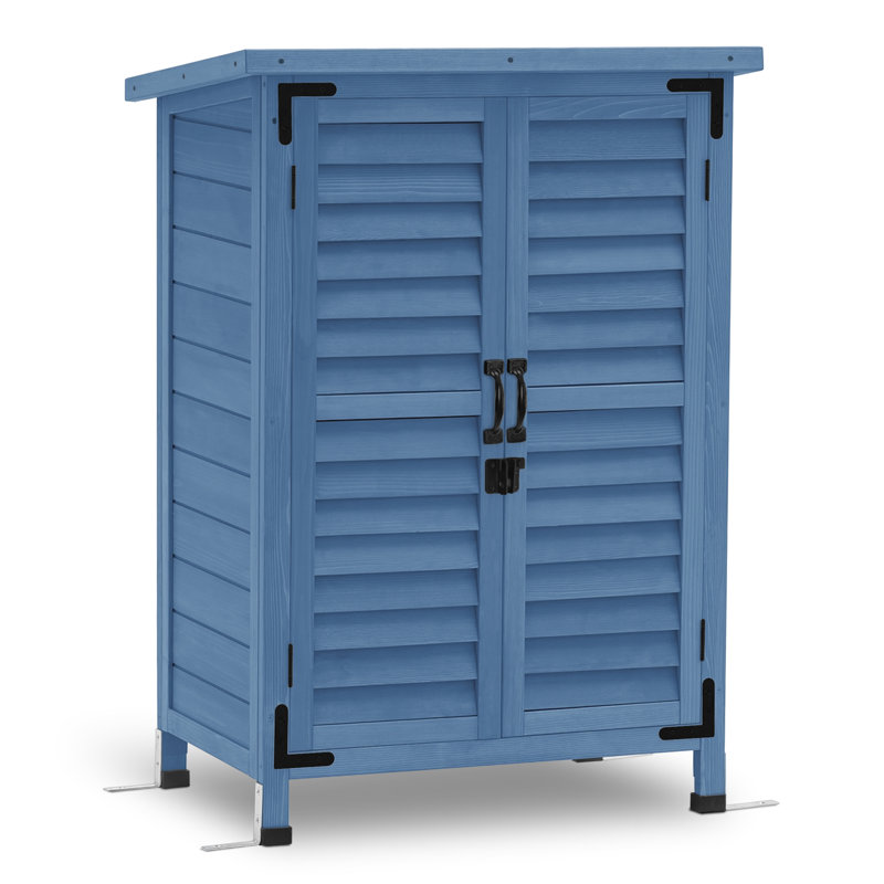 24.6" W x 18" D Outdoor Wood Tool Shed, Garden Wooden Tool Cabinet with Double Doors, Blue