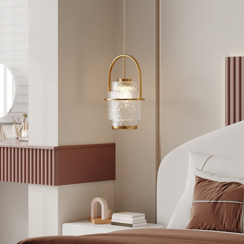 Modern Minimalist Pendant Lamp: Textured Glass & Metal Frame
